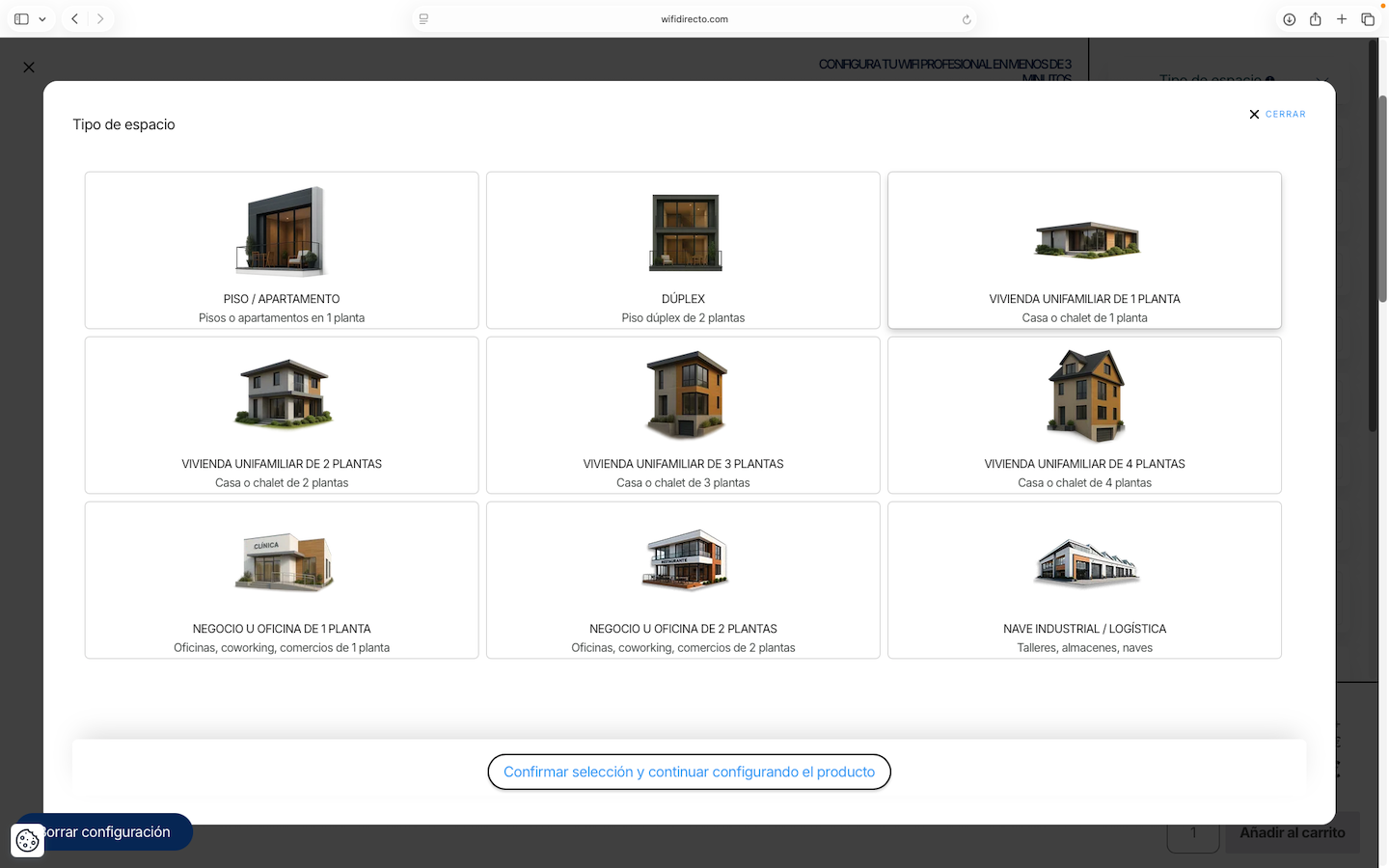 Configurador WiFi Directo - Selección de espacio