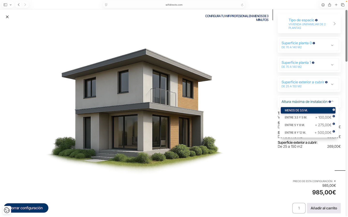 Configurador WiFi Direct - Altura de los techos
